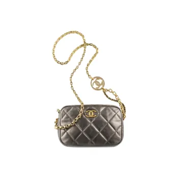 CHANEL Cow Leather And Gold Metal Crossbody Camera Bag, Crossbody Bag Mini Women's Gray