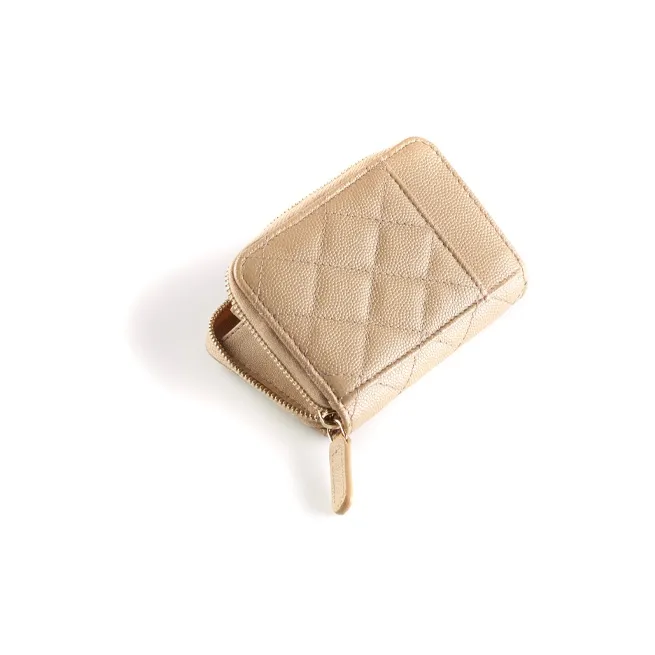 CHANEL Caviar Cow Leather Coin Purse Women's Beige-2
