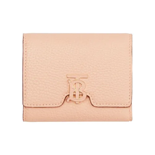 Burberry Grained Leather Money Clip Card Holder Card Wallet Small Size Women's Peach Pink