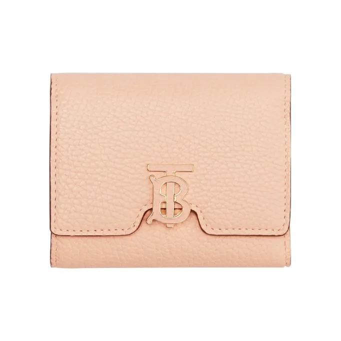 Burberry Grained Leather Money Clip Card Holder Card Wallet Small Size Women's Peach Pink-0