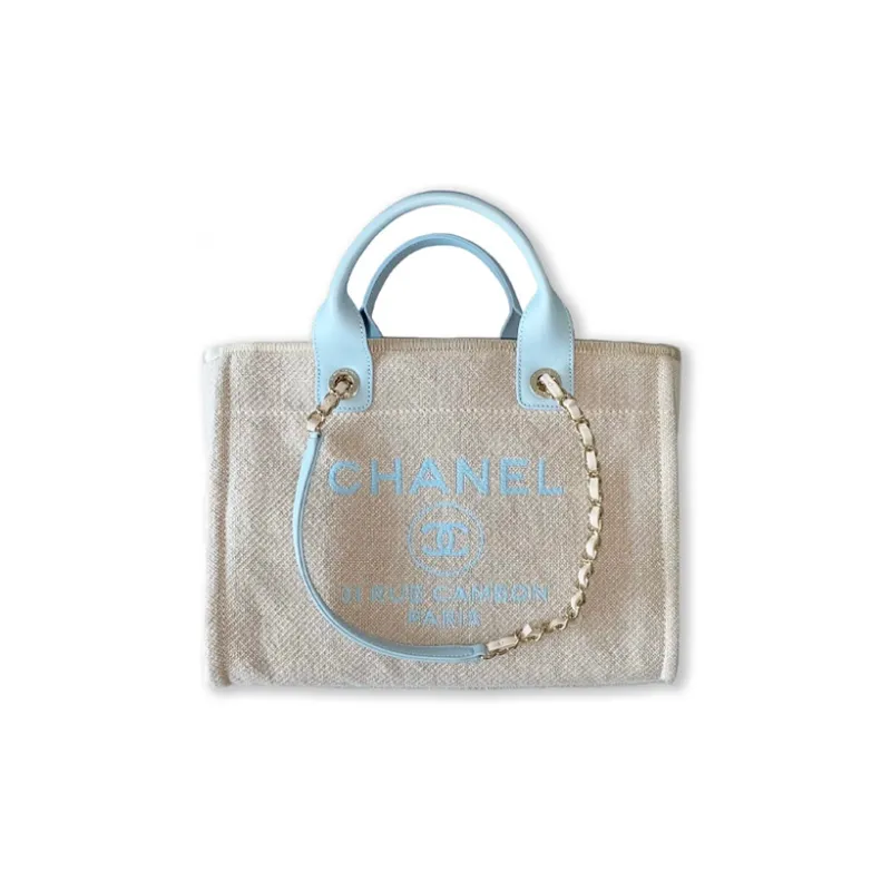 CHANEL Fabric Tote Bag, Shopping Bag, Handbag Trumpets Women's Blue-0