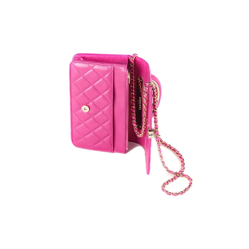 CHANEL Sheepskin Chain Wallet, Handbag, Shoulder Bag, Crossbody Bag Women's Dark Pink-2