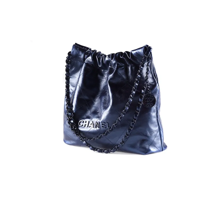 CHANEL 22Bag Smooth Finish Calfskin Tote Bag, Shopping Bag, Handbag, Crossbody Handbag Trumpets Women's Marine Blue-1