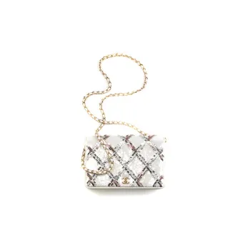 CHANEL Embroidered Silk Satin Sequins And Gold Metal Crossbody Bag Women's White