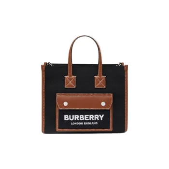 Burberry Freya Cotton Canvas With Calfskin Tote Bag Shopping Bag Shoulder Bags Handbags Mini Women's Black Tan