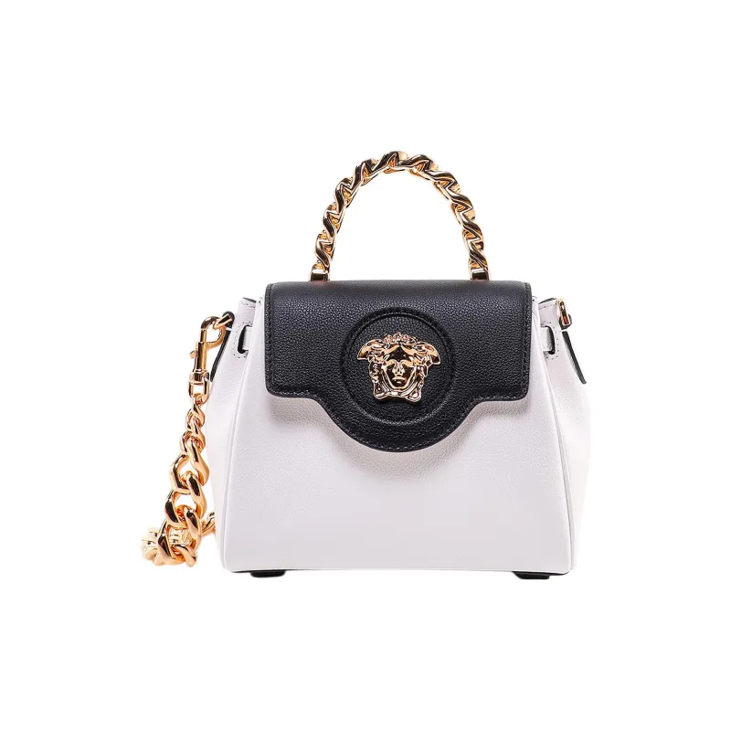 VERSACE La Medusa Leather Shoulder Bag, Crossbody Bag, Handbag Women's White & Black-0