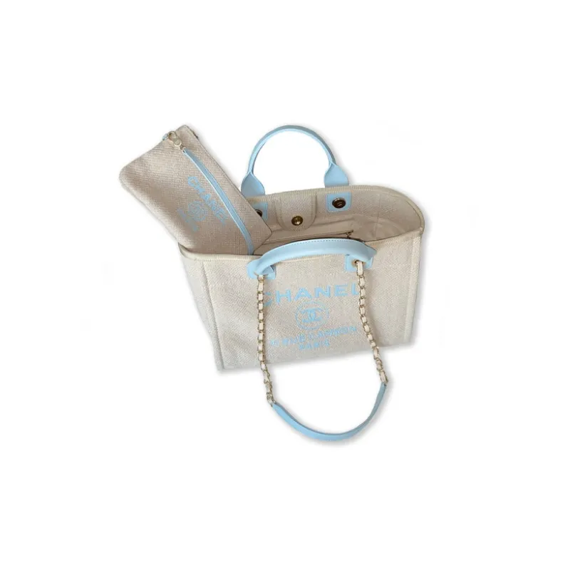 CHANEL Fabric Tote Bag, Shopping Bag, Handbag Trumpets Women's Blue-2
