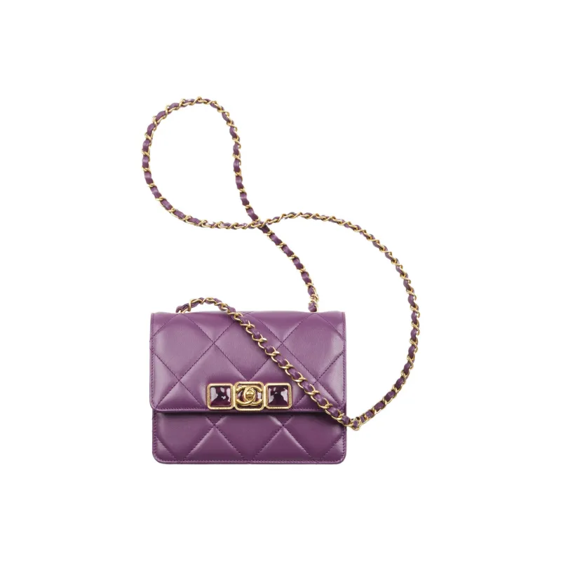CHANEL 22A Early Autumn Calfskin Shoulder Bag, Crossbody Bag Women's Purple-0