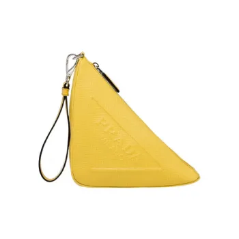 PRADA Leather Clutch Men's Sunlight Yellow