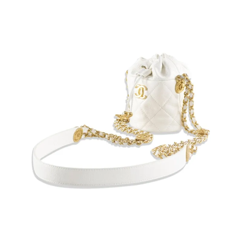 CHANEL 22A Early Autumn Grain Embossed Cow Leather Bucket Bag Crossbody Bag Mini Women's White/Black-1