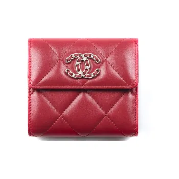 CHANEL Lambskin Wallet Women's Burgundy