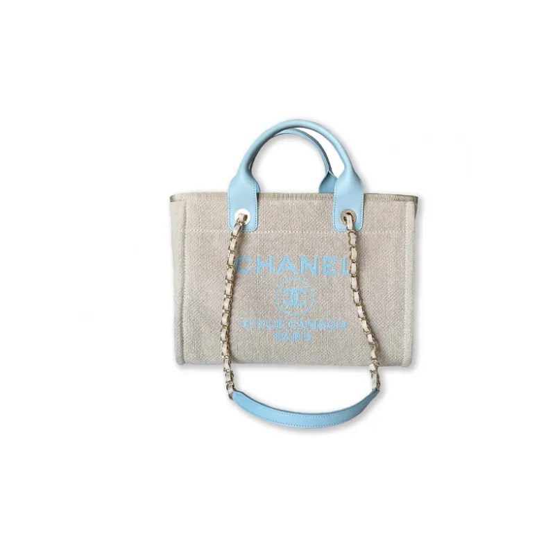CHANEL Fabric Tote Bag, Shopping Bag, Handbag Trumpets Women's Blue-1