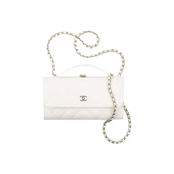 CHANEL Shiny Calfskin With Gold Metal Cell Phone Pouch, Shoulder Bag, Crossbody Bag Women's White