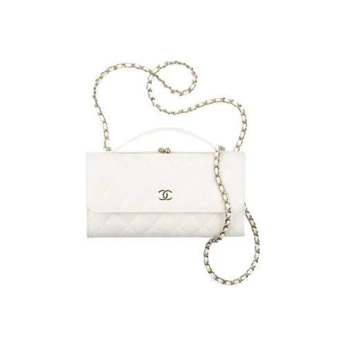 CHANEL Shiny Calfskin With Gold Metal Cell Phone Pouch, Shoulder Bag, Crossbody Bag Women's White