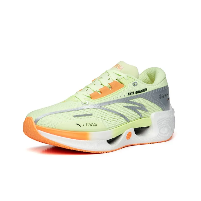 Anta Cushioned Anti Slip Wear Resistant Breathable Lightweight Low Top Running Shoes Men's Green Orange Silver-1