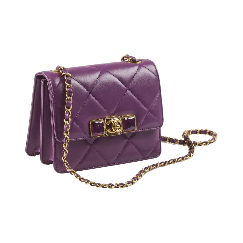 CHANEL 22A Early Autumn Calfskin Shoulder Bag, Crossbody Bag Women's Purple-1