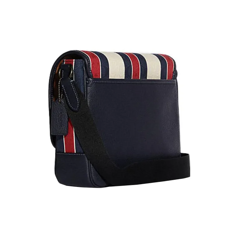 COACH Thompson Fabric Leather One Shoulder Handbag Crossbody Bag Medium Size Men's Blue & Red & White-1