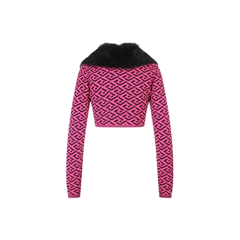 VERSACE La Greca Printed Cropped Cardigan-1