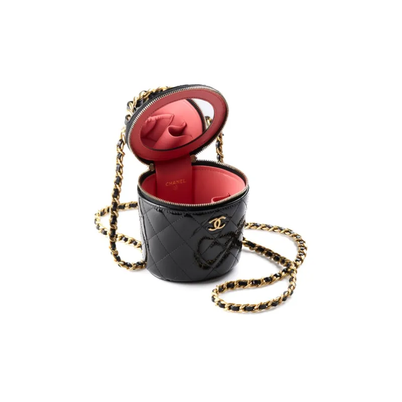 CHANEL 22A Early Autumn Calf Patent Leather Bucket Bag Prosperity Bucket Handbag Regular Women's Black-2