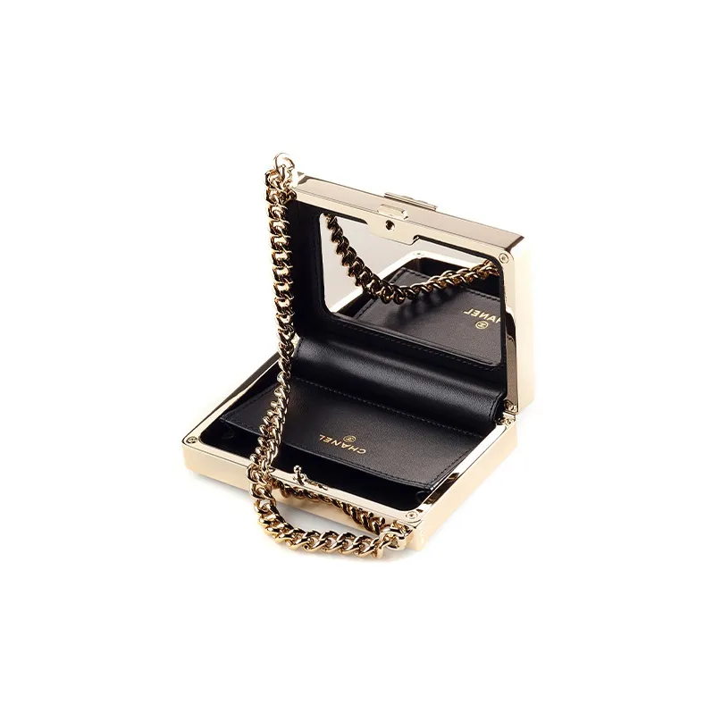 CHANEL Calfskin Patent Leather And Gold Metal Hard Evening Bag, Crossbody Bag, Handbag Women's Black-2
