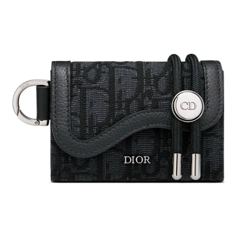 DIOR Saddle Leather With Fabric Saddle Bag Crossbody Bag Shoulder Bag Clip-on Bag Men's Black-0