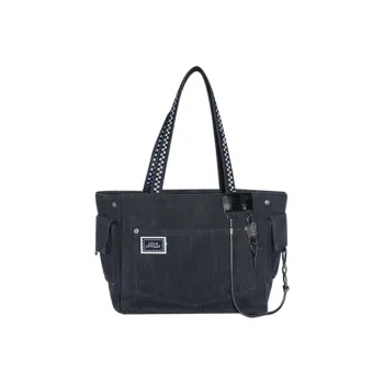 LOLA DESIGN Fabric With Denim Tote Bag, Shopping Bag, Handbag, Shoulder Bag Unisex Black/Blue
