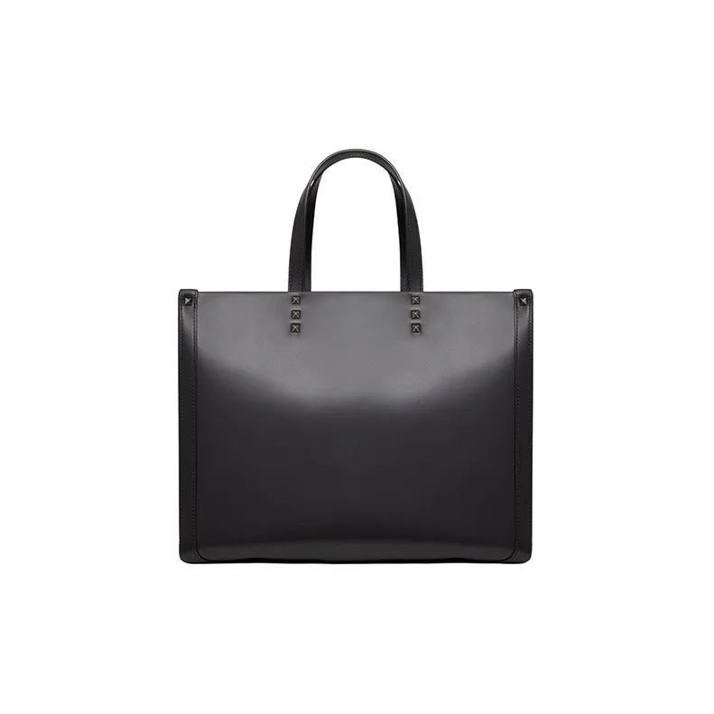 Valentino VLTN Cow Leather Patchwork With Embroidery Tote Bag Shopping Bag Handbag Men's Black-2