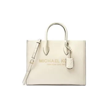 MICHAEL KORS Mirella Cow Leather Tote Bag, Shopping Bag, Shoulder Bag, Portable Women's Cream White