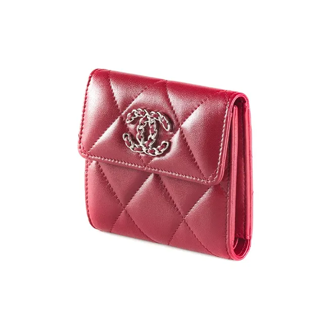 CHANEL Lambskin Wallet Women's Burgundy-1