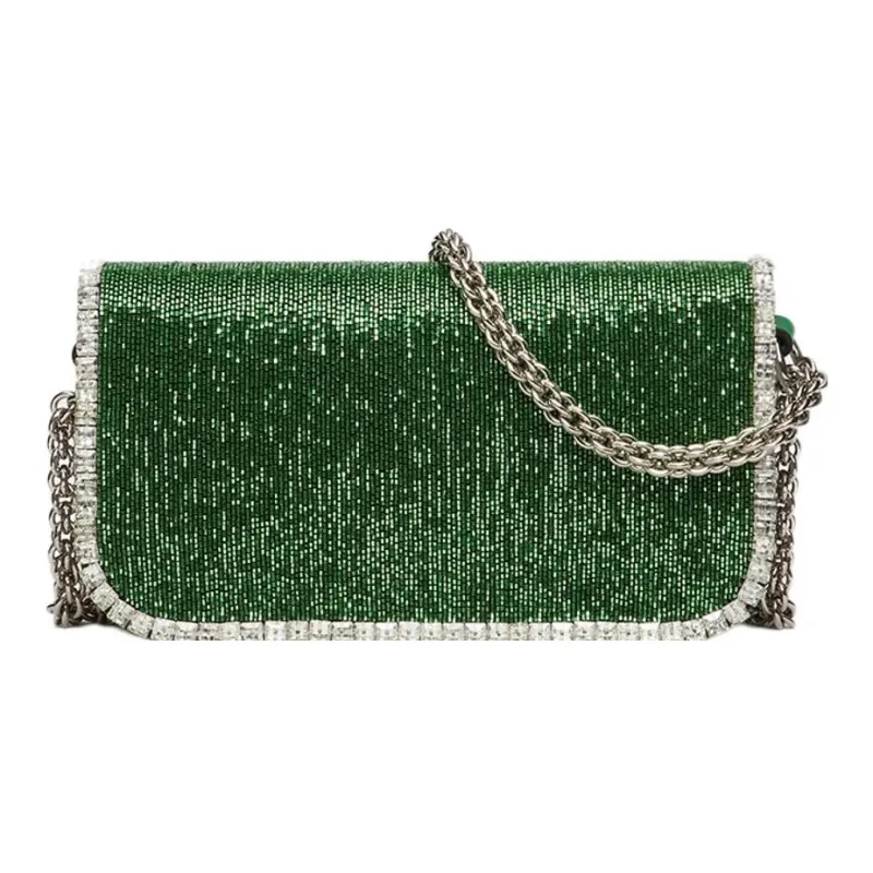 Valentino Locò Leather Baguette Bag Handbags Shoulder Bag Crossbody Bag Mini Women's Green-1