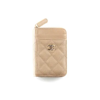 CHANEL Caviar Cow Leather Coin Purse Women's Beige