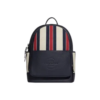 COACH Thompson Jacquard Fabric And Refined Pebbled Leather Laptop Backpack Large Size Men's Blue & Red & White