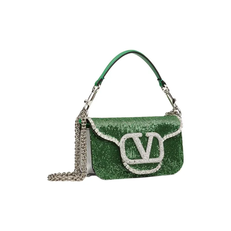 Valentino Locò Leather Baguette Bag Handbags Shoulder Bag Crossbody Bag Mini Women's Green-2