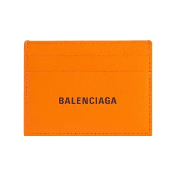 Balenciaga Logo 4 Card Slots 1 Bill Compartment Card Holder Pop Orange/Black