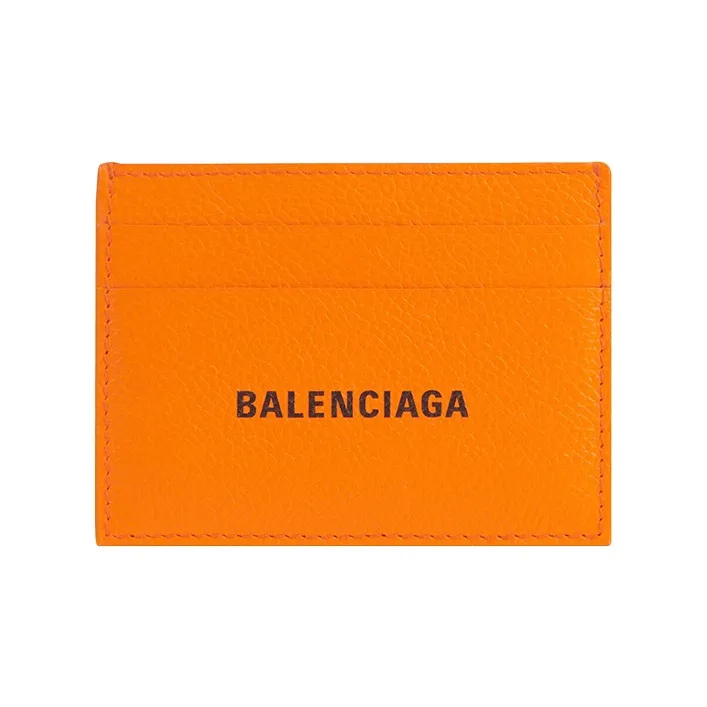 Balenciaga Logo 4 Card Slots 1 Bill Compartment Card Holder Pop Orange/Black-0