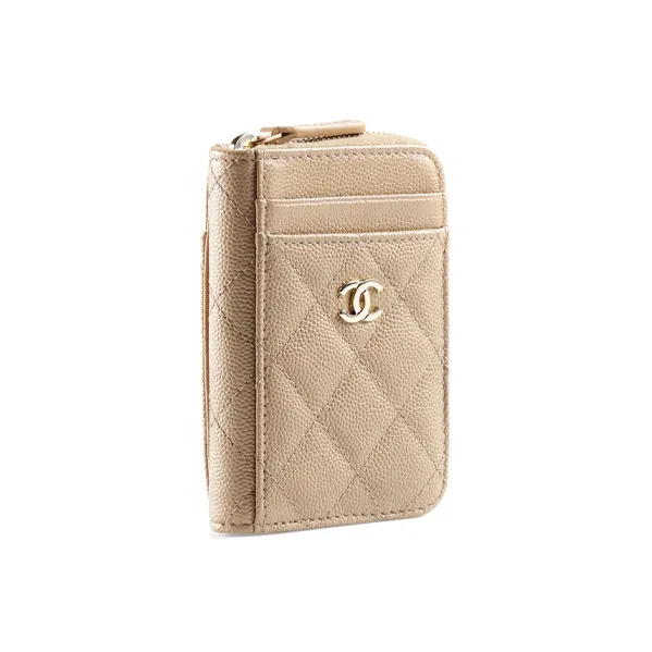 CHANEL Caviar Cow Leather Coin Purse Women's Beige-3