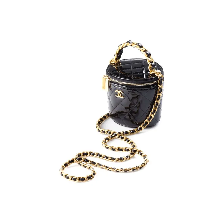 CHANEL 22A Early Autumn Calf Patent Leather Bucket Bag Prosperity Bucket Handbag Regular Women's Black-1