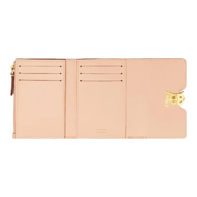 Burberry Grained Leather Money Clip Card Holder Card Wallet Small Size Women's Peach Pink-4
