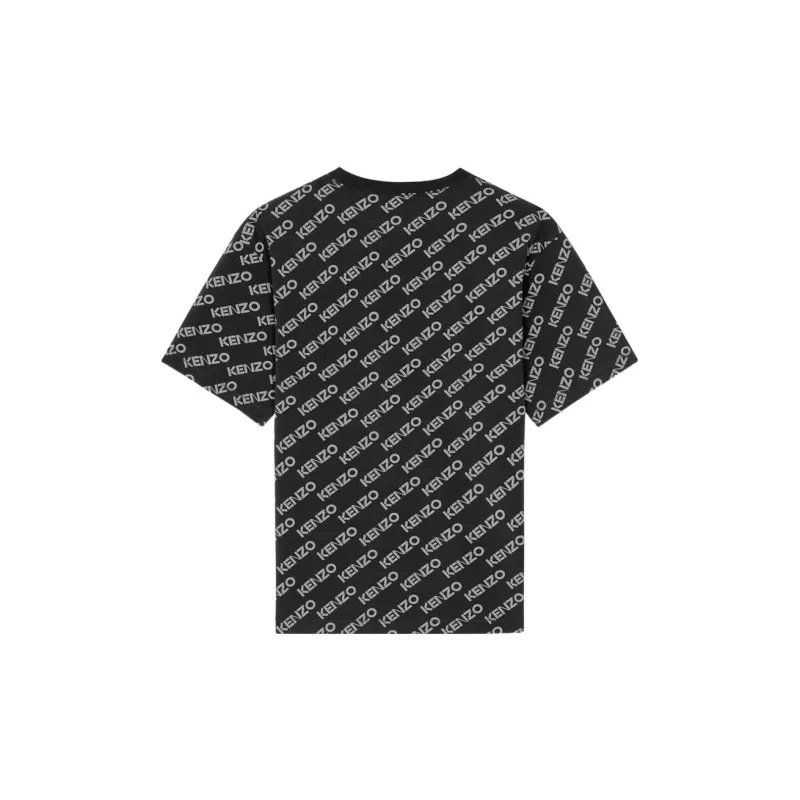 KENZO Logo All Over Print Crew Neck Short Sleeved T Shirt T Shirt Men's Black-1