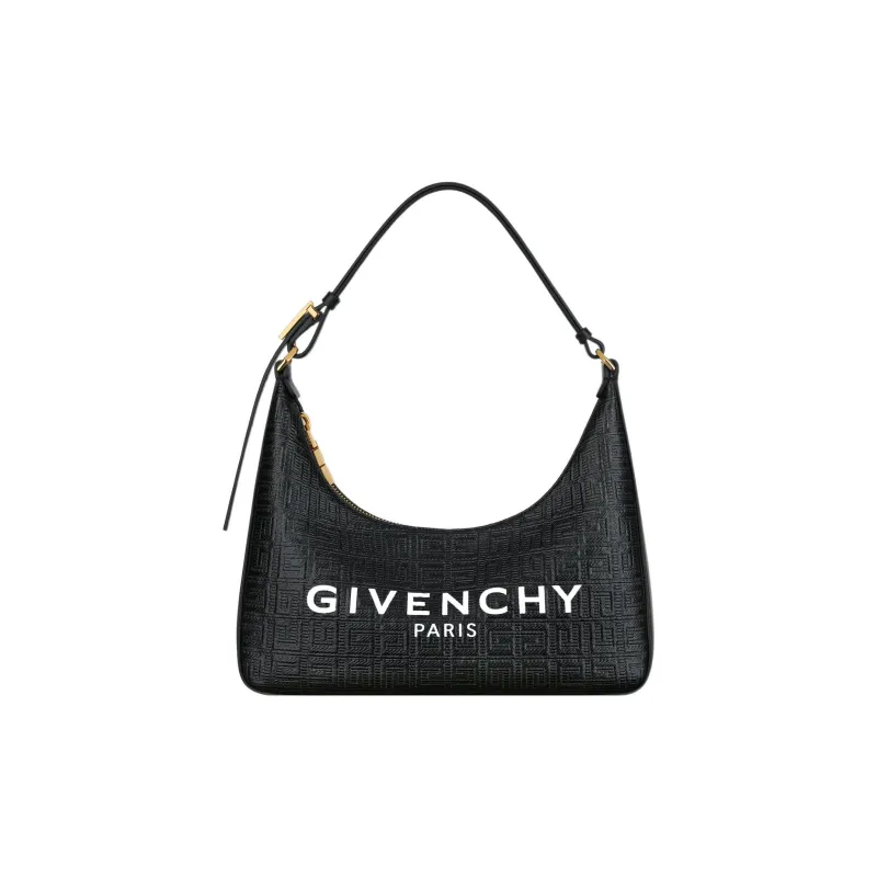 Givenchy Moon Cut Out Shoulder Bag Small 4G Embossed Givenchy Paris Print Black/White-0