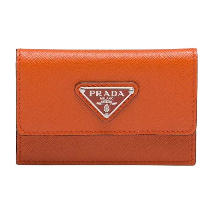 PRADA Saffiano Leather Card Holder Coin Purse Unisex Papaya Color-0
