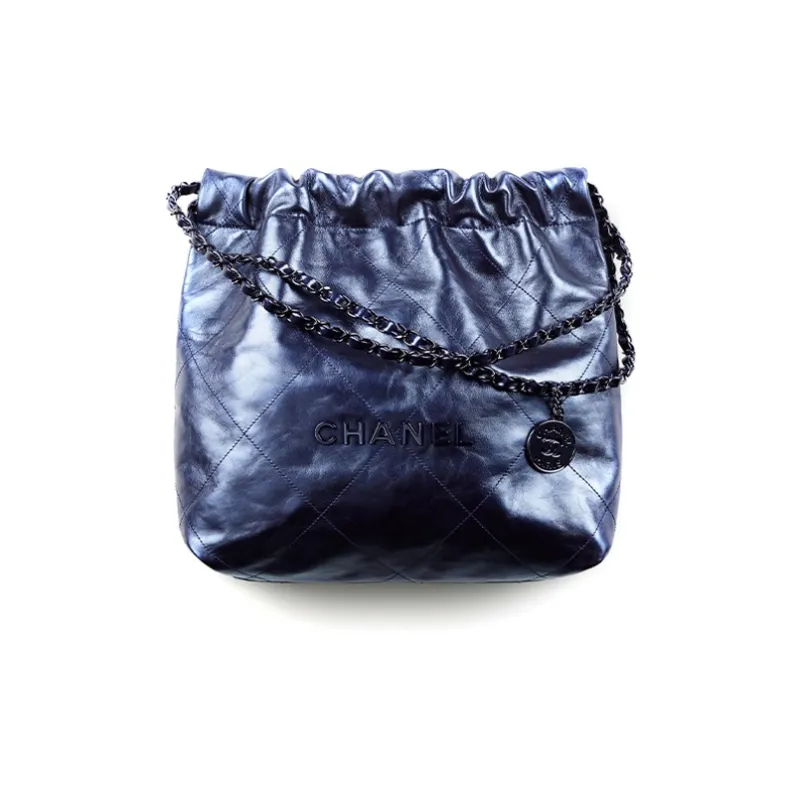 CHANEL 22Bag Smooth Finish Calfskin Tote Bag, Shopping Bag, Handbag, Crossbody Handbag Trumpets Women's Marine Blue-0