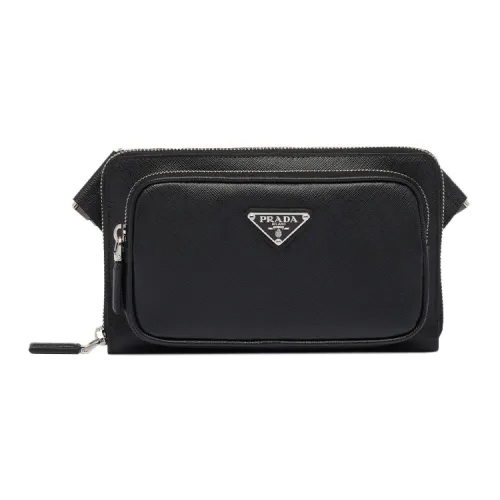 PRADA Leather Shoulder Bag Men's Black
