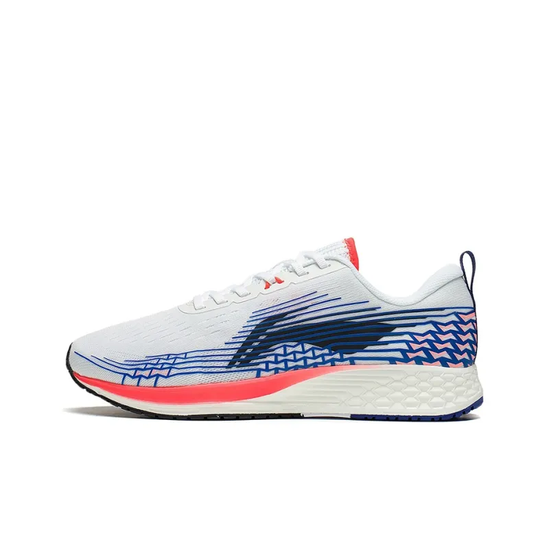 LiNing Li Ning Running Collection Breathable And Resilient Low Top Running Shoes Men's White Blue-0