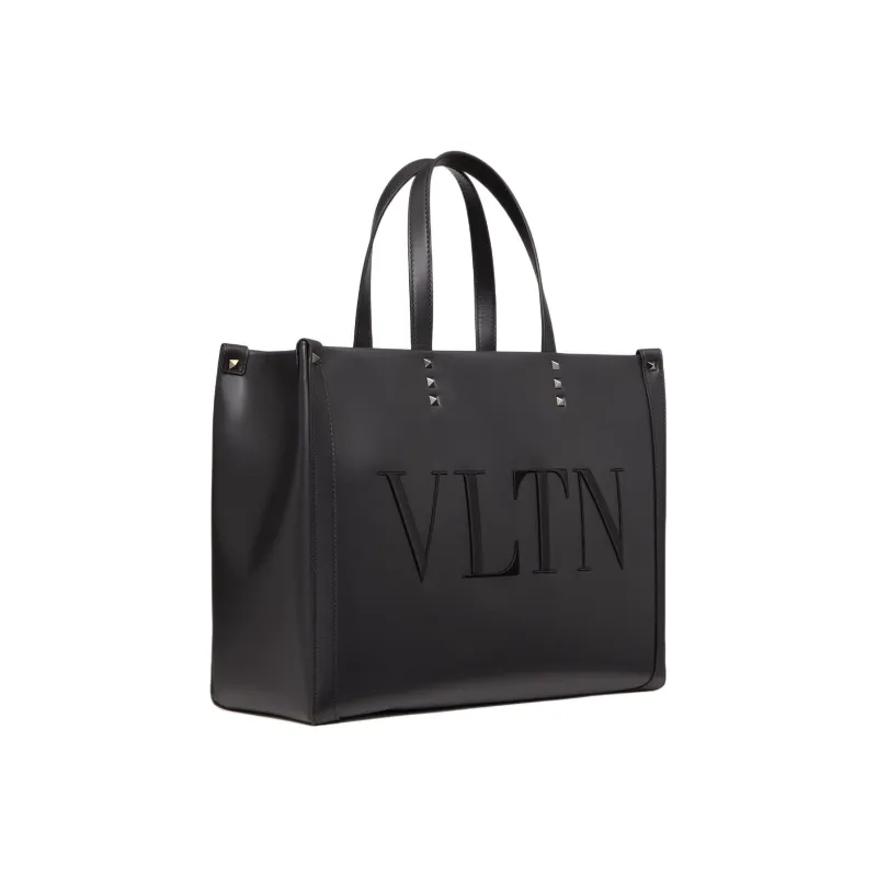Valentino VLTN Cow Leather Patchwork With Embroidery Tote Bag Shopping Bag Handbag Men's Black-1