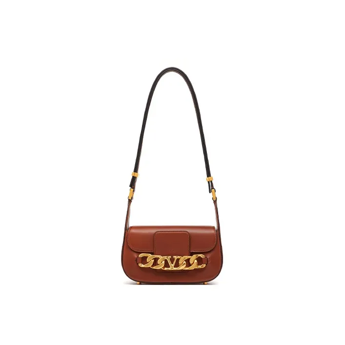 Valentino Vlogo Calfskin Messenger Bag Shoulder Bag, Crossbody Bag Trumpets Women's Brown-0