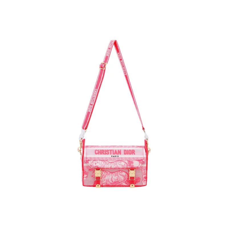 DIOR DiorCamp Canvas Messenger Bag, Shoulder Bag, Crossbody Bag Small Size Women's Neon Pink-5