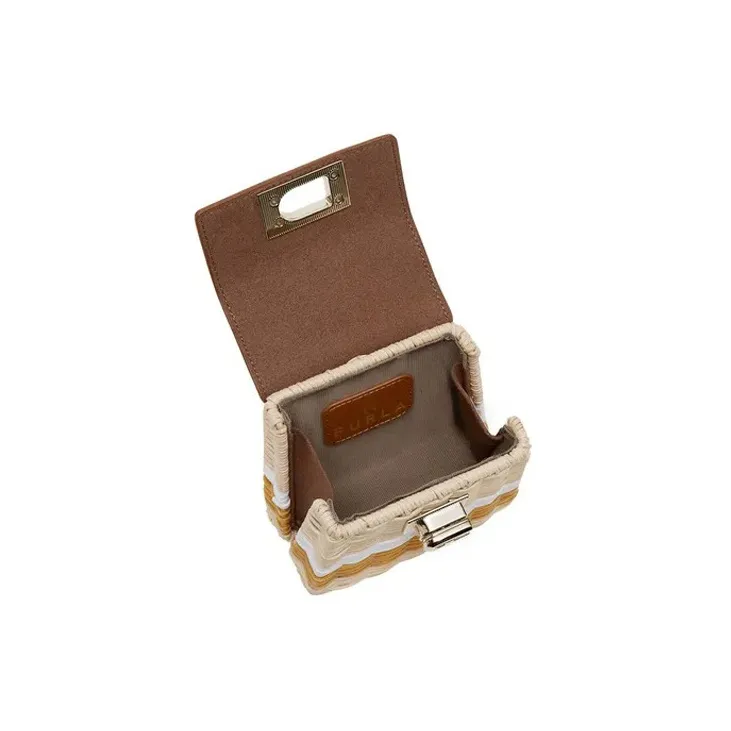 Furla Leather Rattan Handbag Mini Women's Brown-3