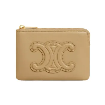 CELINE Cow Leather Coin Purse Card Holder Clutch Wallet Women's Olive