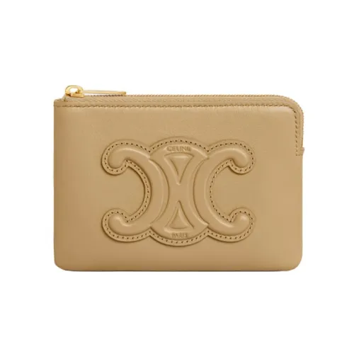 CELINE Cow Leather Coin Purse Card Holder Clutch Wallet Women's Olive